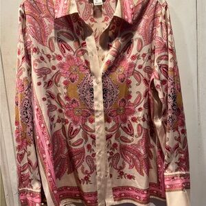 Rachel Zoe Pink and Gold Paisley Blouse